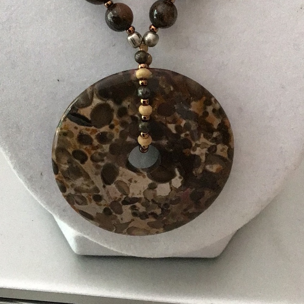 Handmade Natural Turritella/fossil Necklace with Donut Pendant. 18”
2” pendant - Picture 2 of 7